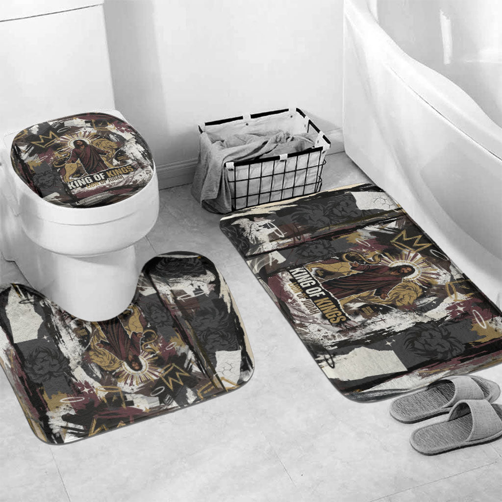 King Of Kings Jesus Is King Lion Of Judah Africa Bathroom Set Black Christ Religious Faith Lion Crown Grunge