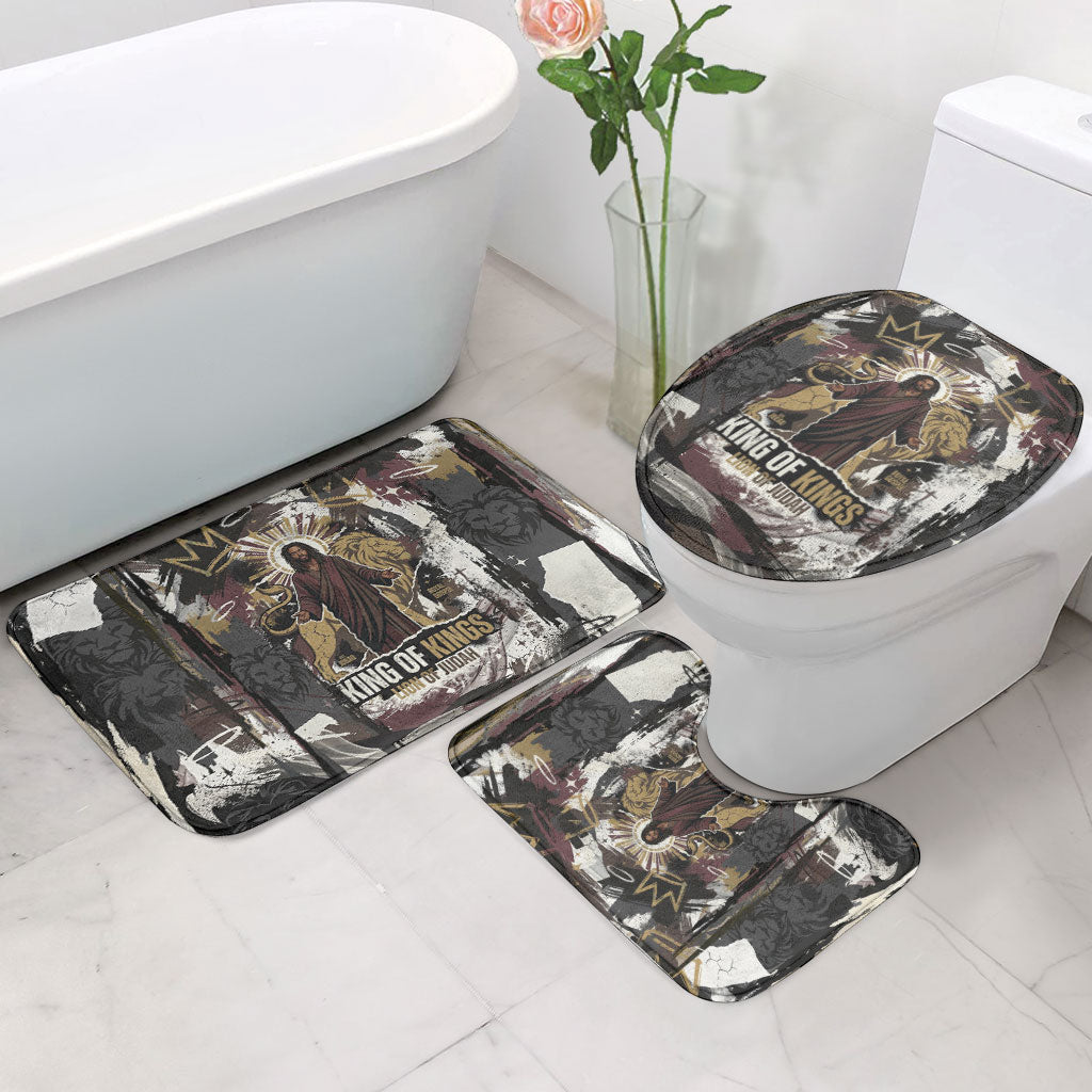 King Of Kings Jesus Is King Lion Of Judah Africa Bathroom Set Black Christ Religious Faith Lion Crown Grunge