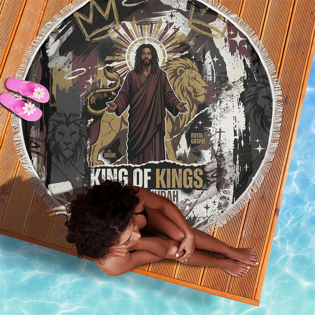 King Of Kings Jesus Is King Lion Of Judah Africa Beach Blanket Black Christ Religious Faith Lion Crown Grunge