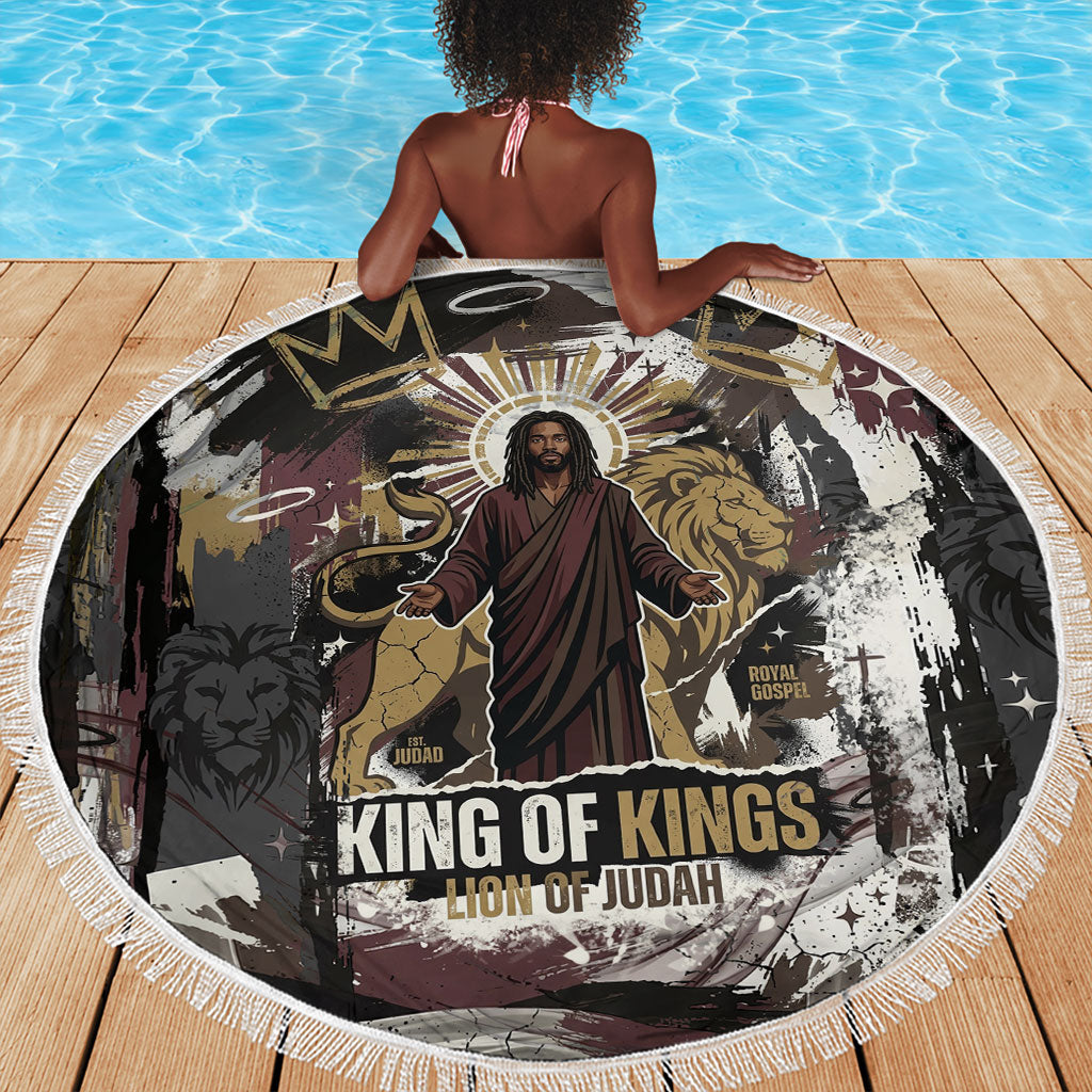 King Of Kings Jesus Is King Lion Of Judah Africa Beach Blanket Black Christ Religious Faith Lion Crown Grunge