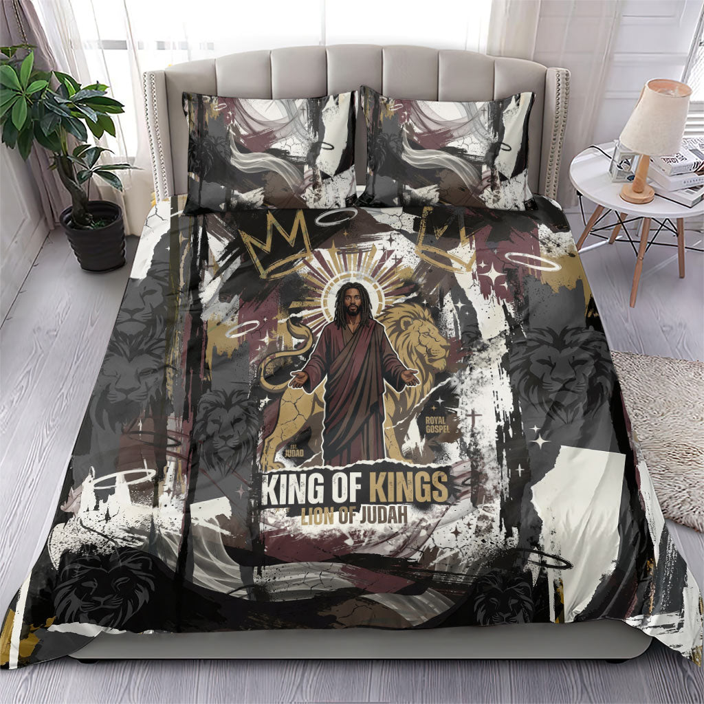 King Of Kings Jesus Is King Lion Of Judah Africa Bedding Set Black Christ Religious Faith Lion Crown Grunge