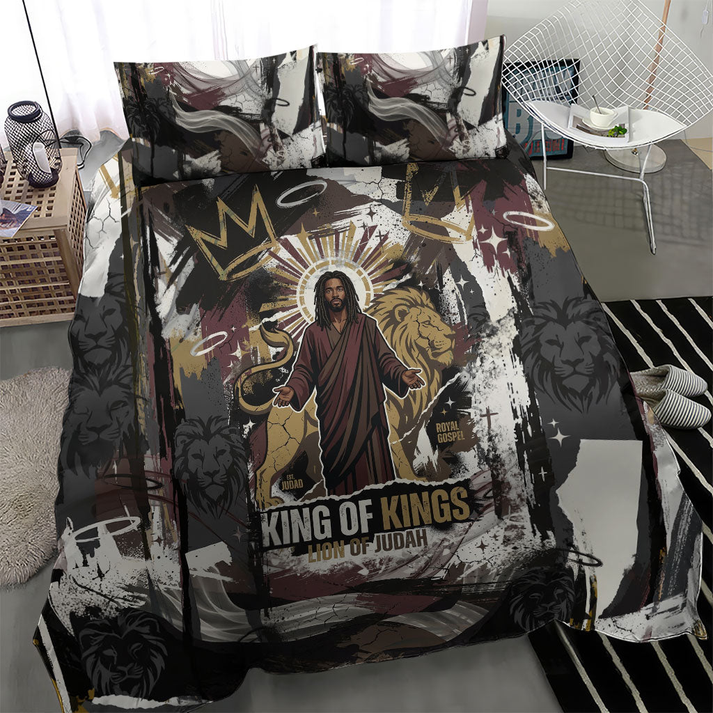 King Of Kings Jesus Is King Lion Of Judah Africa Bedding Set Black Christ Religious Faith Lion Crown Grunge