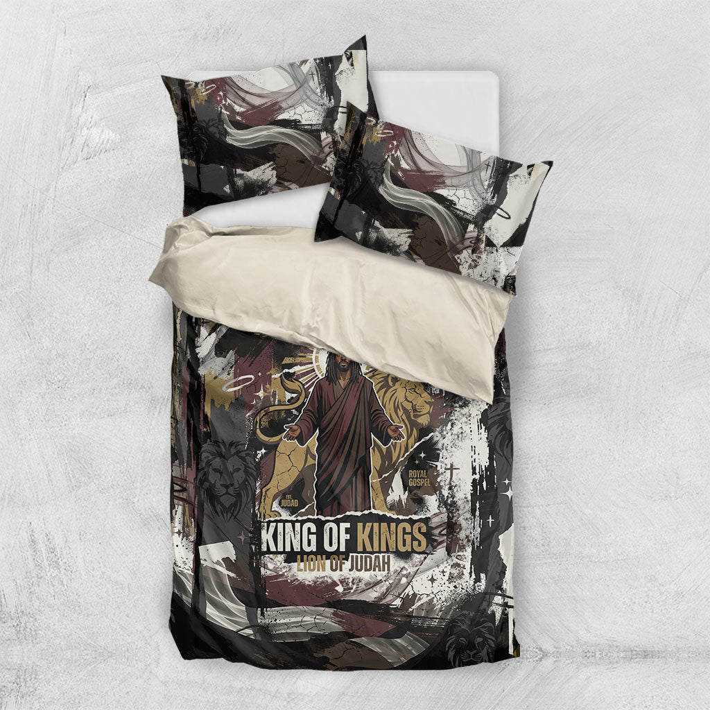King Of Kings Jesus Is King Lion Of Judah Africa Bedding Set Black Christ Religious Faith Lion Crown Grunge