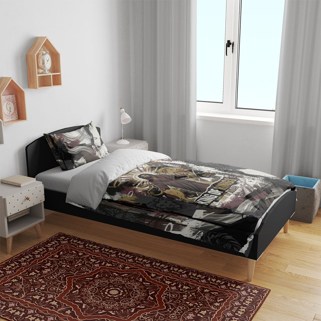 King Of Kings Jesus Is King Lion Of Judah Africa Bedding Set Black Christ Religious Faith Lion Crown Grunge