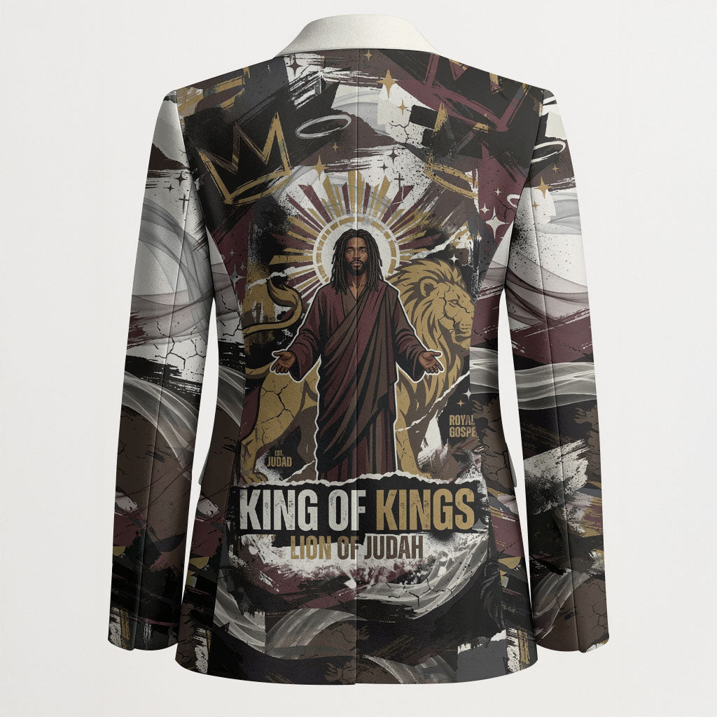 King Of Kings Jesus Is King Lion Of Judah Africa Blazer Black Christ Religious Faith Lion Crown Grunge