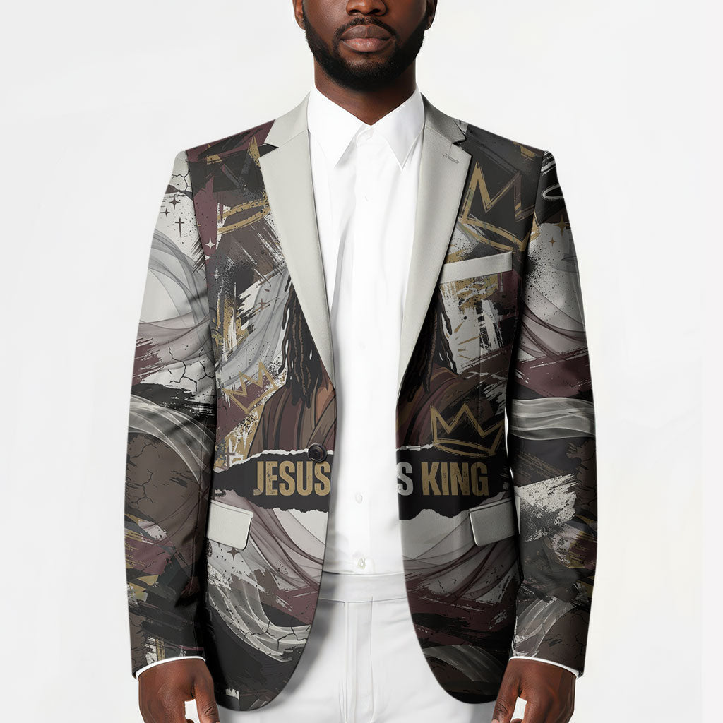 King Of Kings Jesus Is King Lion Of Judah Africa Blazer Black Christ Religious Faith Lion Crown Grunge