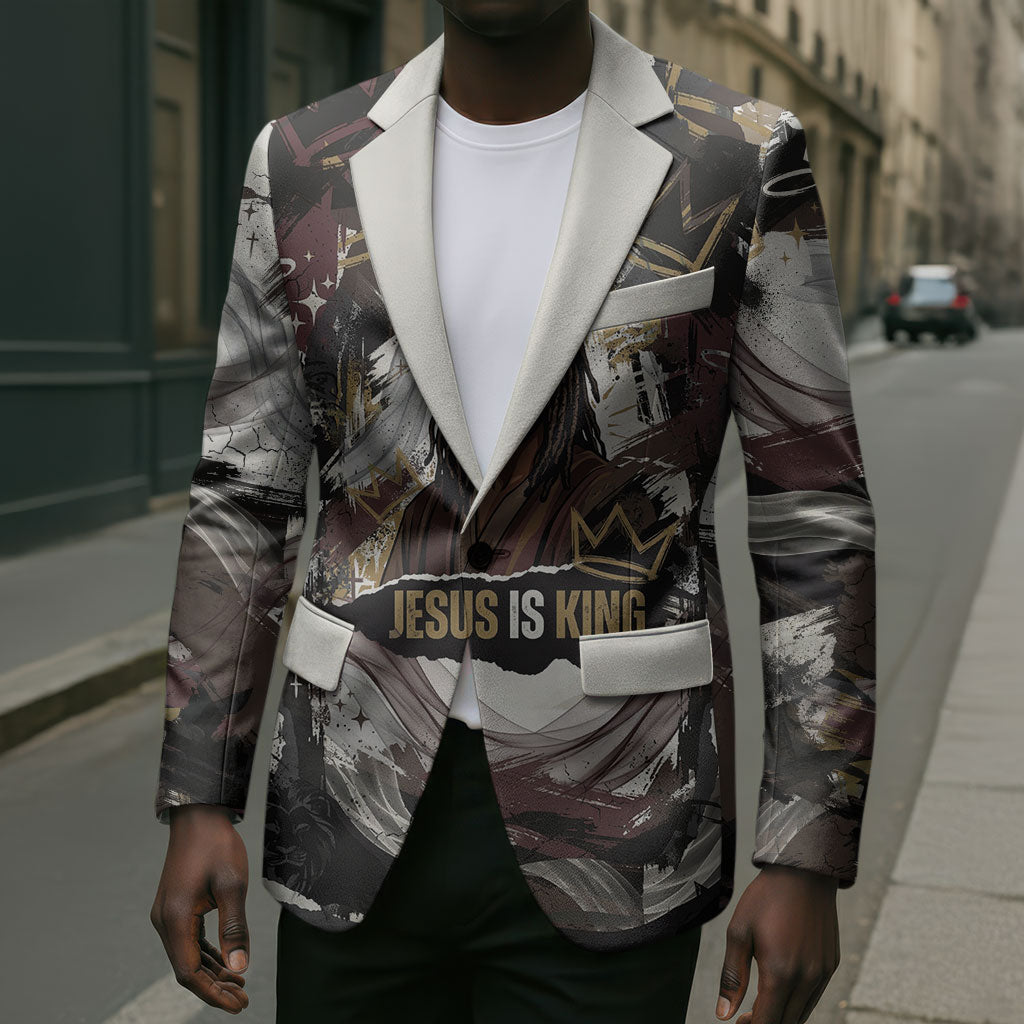 King Of Kings Jesus Is King Lion Of Judah Africa Blazer Black Christ Religious Faith Lion Crown Grunge