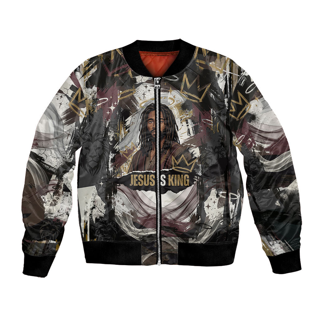 King Of Kings Jesus Is King Lion Of Judah Africa Bomber Jacket Black Christ Religious Faith Lion Crown Grunge