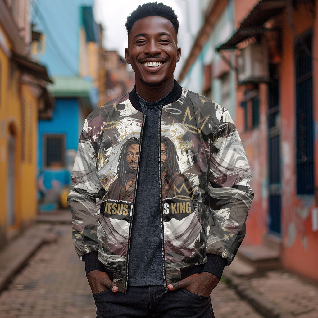 King Of Kings Jesus Is King Lion Of Judah Africa Bomber Jacket Black Christ Religious Faith Lion Crown Grunge