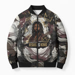 King Of Kings Jesus Is King Lion Of Judah Africa Bomber Puffer Jacket Black Christ Religious Faith Lion Crown Grunge