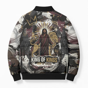 King Of Kings Jesus Is King Lion Of Judah Africa Bomber Puffer Jacket Black Christ Religious Faith Lion Crown Grunge