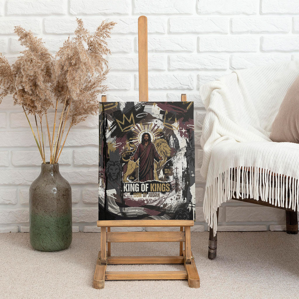 King Of Kings Jesus Is King Lion Of Judah Africa Canvas Wall Art Black Christ Religious Faith Lion Crown Grunge