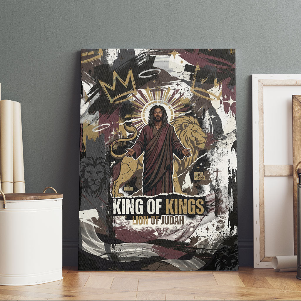 King Of Kings Jesus Is King Lion Of Judah Africa Canvas Wall Art Black Christ Religious Faith Lion Crown Grunge