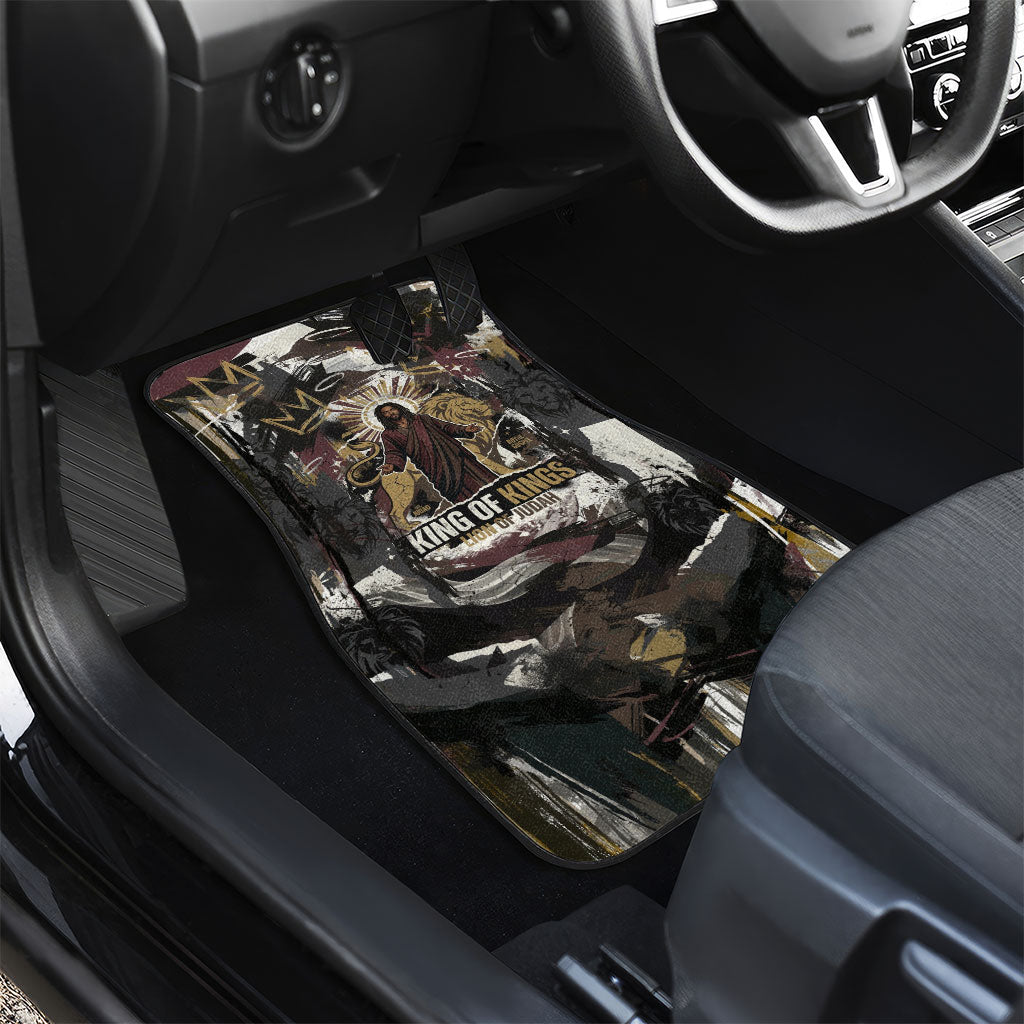 King Of Kings Jesus Is King Lion Of Judah Africa Car Mats Black Christ Religious Faith Lion Crown Grunge