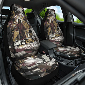 King Of Kings Jesus Is King Lion Of Judah Africa Car Seat Cover Black Christ Religious Faith Lion Crown Grunge