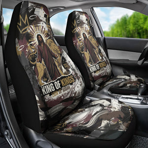 King Of Kings Jesus Is King Lion Of Judah Africa Car Seat Cover Black Christ Religious Faith Lion Crown Grunge