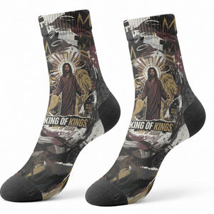 King Of Kings Jesus Is King Lion Of Judah Africa Crew Socks Black Christ Religious Faith Lion Crown Grunge