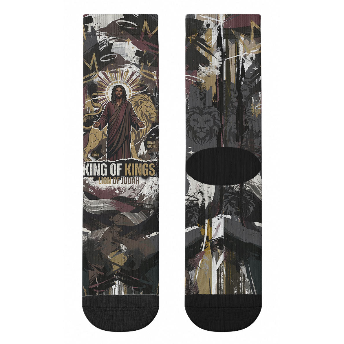 King Of Kings Jesus Is King Lion Of Judah Africa Crew Socks Black Christ Religious Faith Lion Crown Grunge