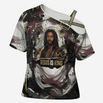 King Of Kings Jesus Is King Lion Of Judah Africa Cross Shoulder Shirt Black Christ Religious Faith Lion Crown Grunge
