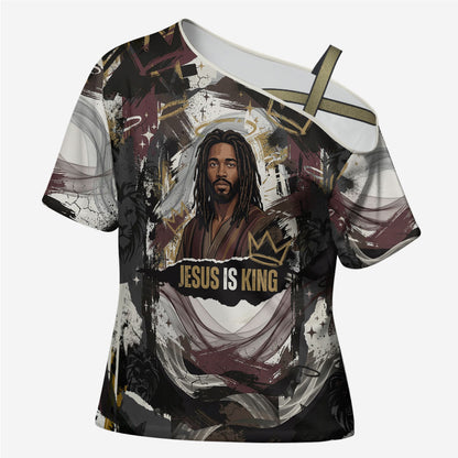 King Of Kings Jesus Is King Lion Of Judah Africa Cross Shoulder Shirt Black Christ Religious Faith Lion Crown Grunge