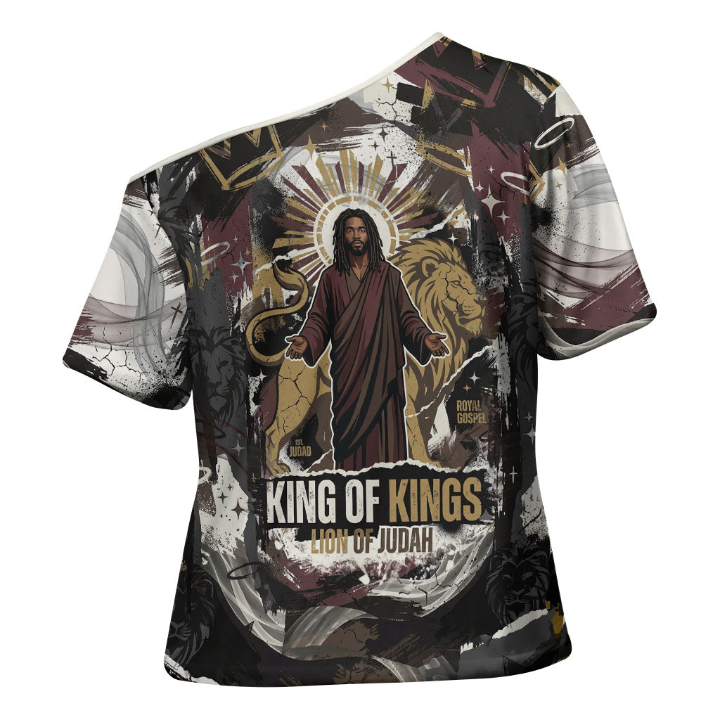 King Of Kings Jesus Is King Lion Of Judah Africa Cross Shoulder Shirt Black Christ Religious Faith Lion Crown Grunge
