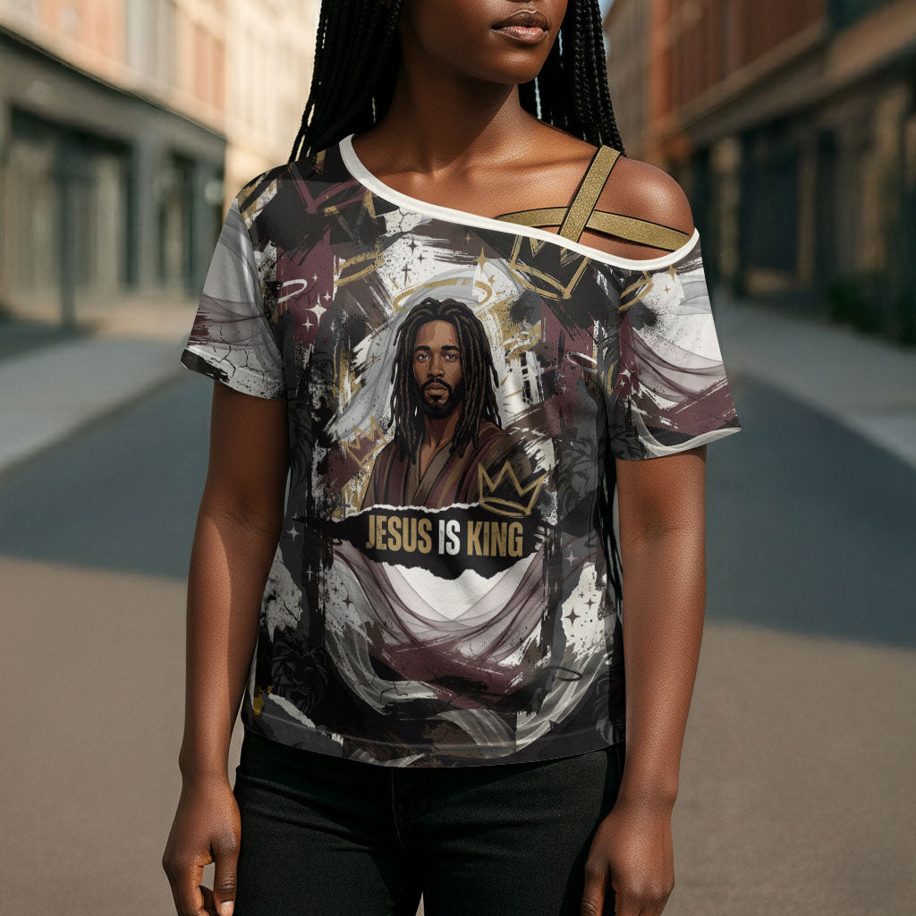 King Of Kings Jesus Is King Lion Of Judah Africa Cross Shoulder Shirt Black Christ Religious Faith Lion Crown Grunge