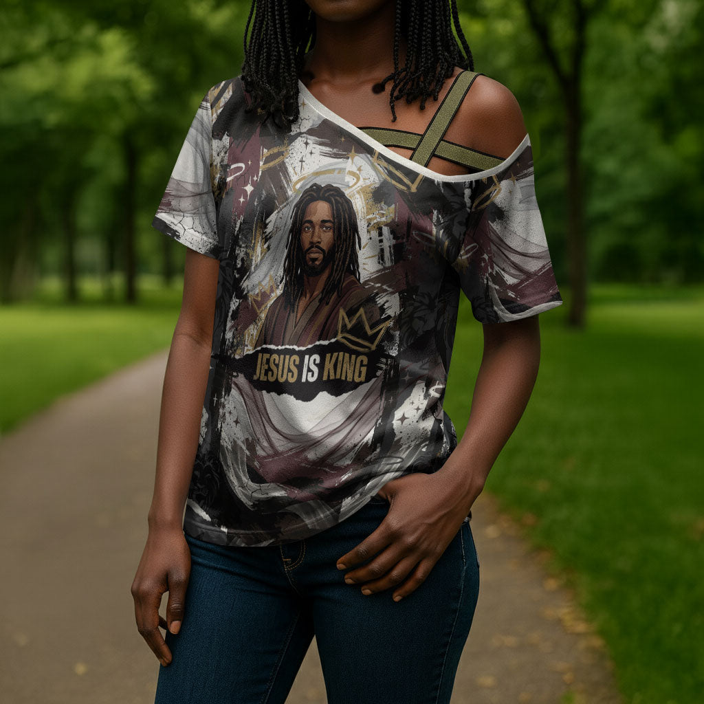 King Of Kings Jesus Is King Lion Of Judah Africa Cross Shoulder Shirt Black Christ Religious Faith Lion Crown Grunge
