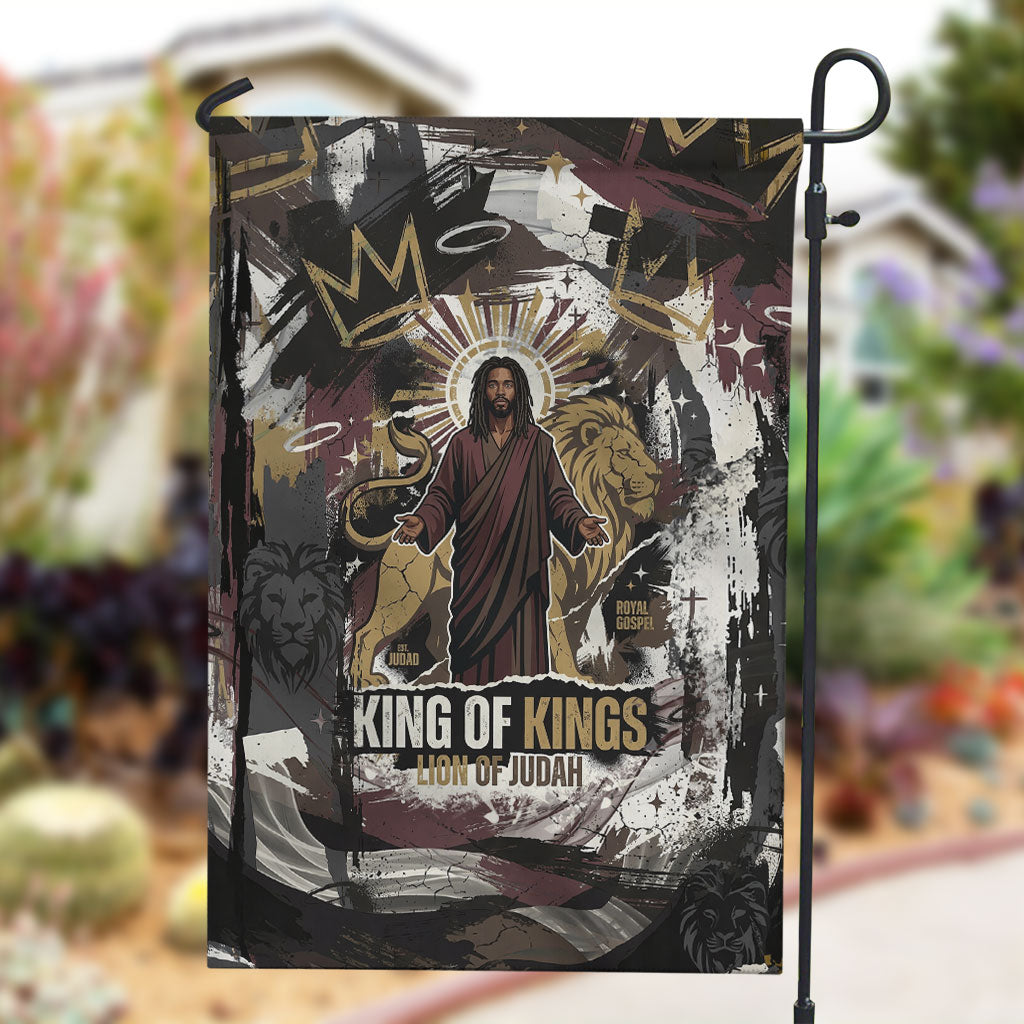 King Of Kings Jesus Is King Lion Of Judah Africa Garden Flag Black Christ Religious Faith Lion Crown Grunge