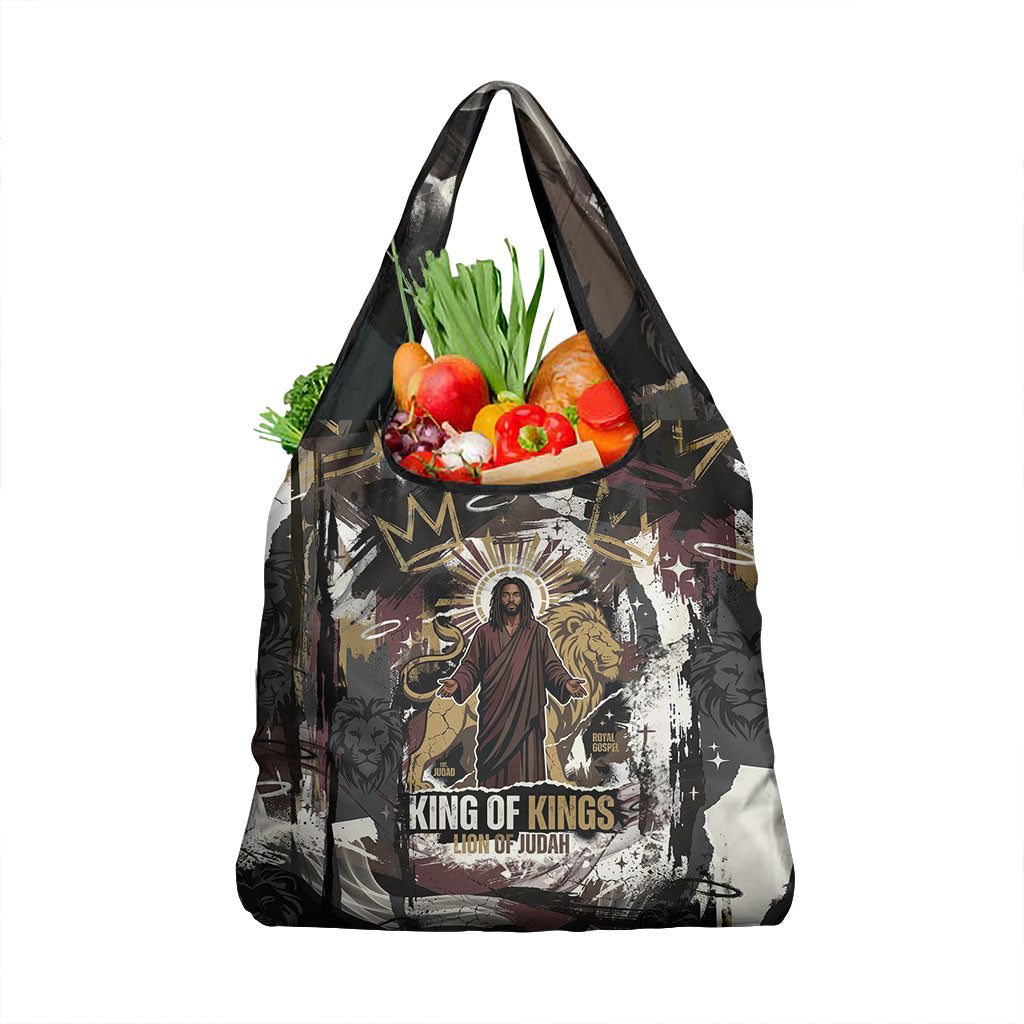 King Of Kings Jesus Is King Lion Of Judah Africa Grocery Bag Black Christ Religious Faith Lion Crown Grunge