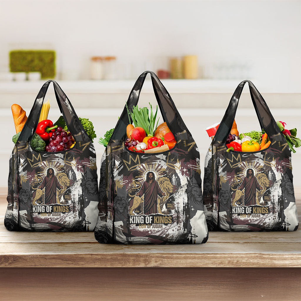 King Of Kings Jesus Is King Lion Of Judah Africa Grocery Bag Black Christ Religious Faith Lion Crown Grunge