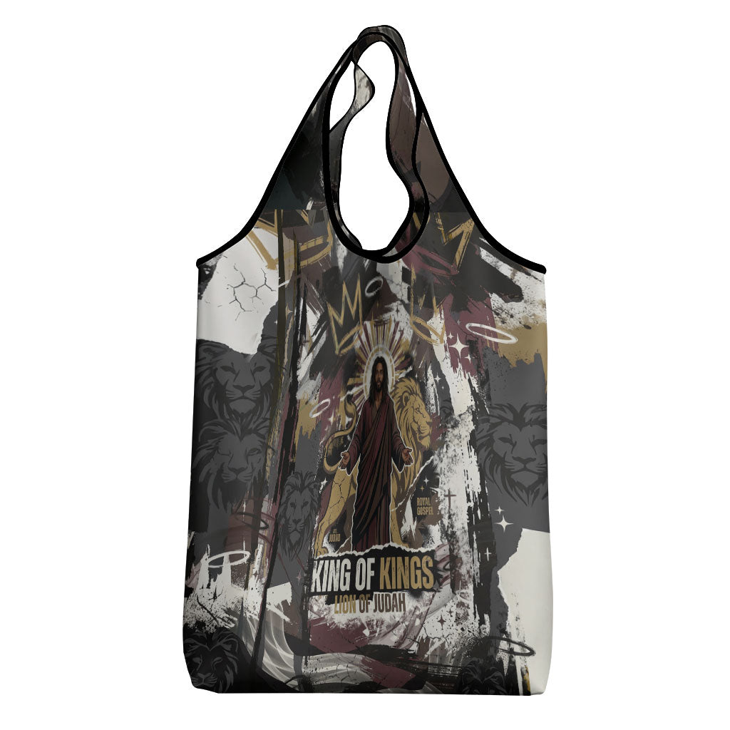 King Of Kings Jesus Is King Lion Of Judah Africa Grocery Bag Black Christ Religious Faith Lion Crown Grunge