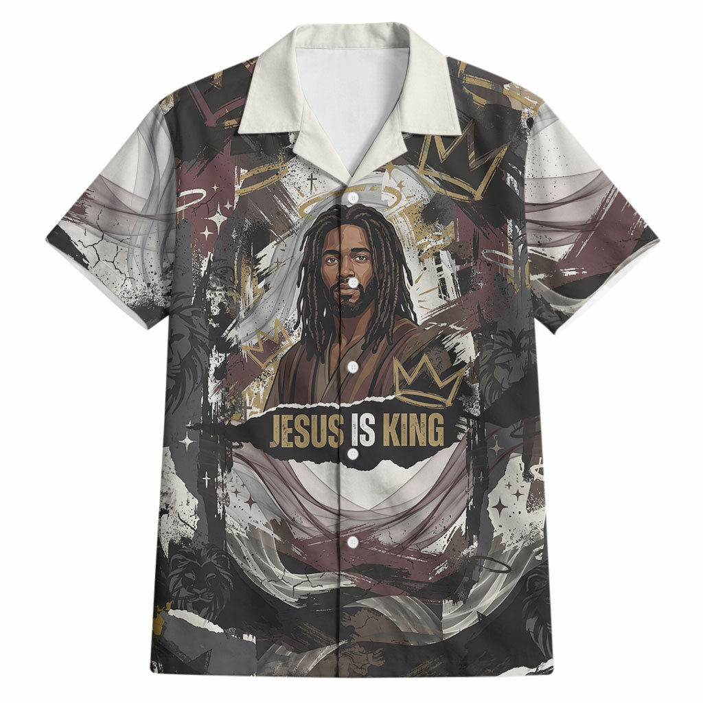 King Of Kings Jesus Is King Lion Of Judah Africa Hawaiian Shirt Black Christ Religious Faith Lion Crown Grunge