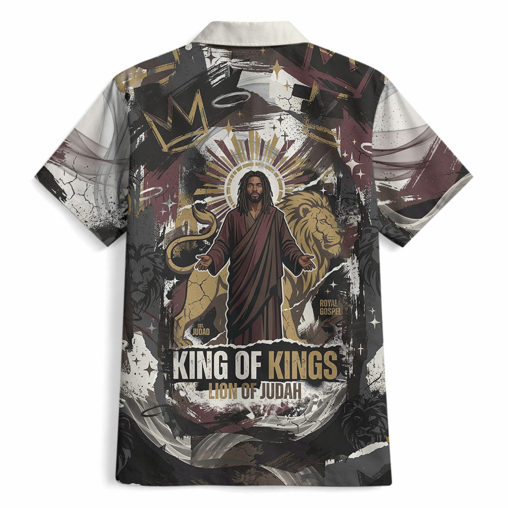 King Of Kings Jesus Is King Lion Of Judah Africa Hawaiian Shirt Black Christ Religious Faith Lion Crown Grunge