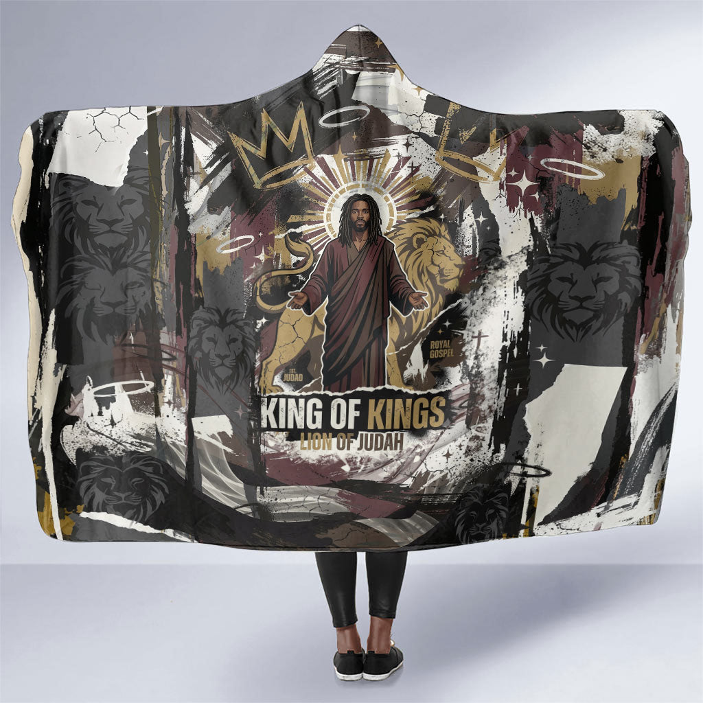 King Of Kings Jesus Is King Lion Of Judah Africa Hooded Blanket Black Christ Religious Faith Lion Crown Grunge