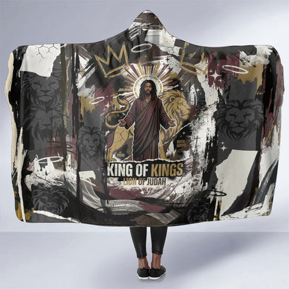 King Of Kings Jesus Is King Lion Of Judah Africa Hooded Blanket Black Christ Religious Faith Lion Crown Grunge