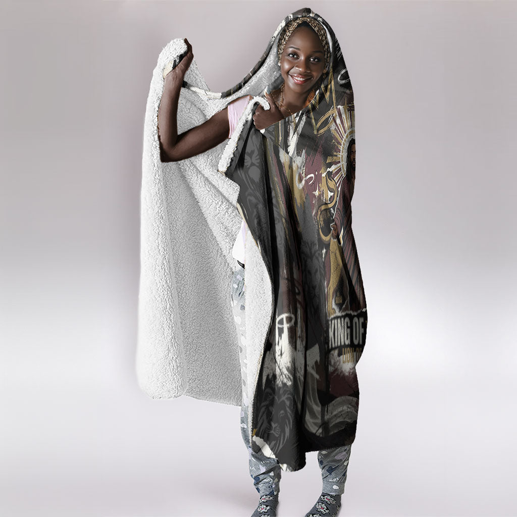 King Of Kings Jesus Is King Lion Of Judah Africa Hooded Blanket Black Christ Religious Faith Lion Crown Grunge