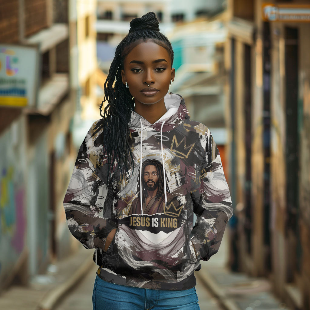 King Of Kings Jesus Is King Lion Of Judah Africa Hoodie Black Christ Religious Faith Lion Crown Grunge
