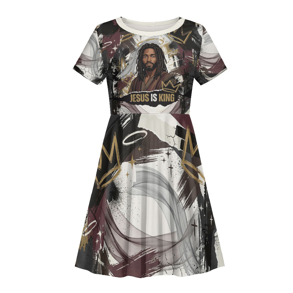 King Of Kings Jesus Is King Lion Of Judah Africa Kid Short Sleeve Dress Black Christ Religious Faith Lion Crown Grunge