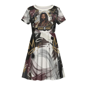 King Of Kings Jesus Is King Lion Of Judah Africa Kid Short Sleeve Dress Black Christ Religious Faith Lion Crown Grunge