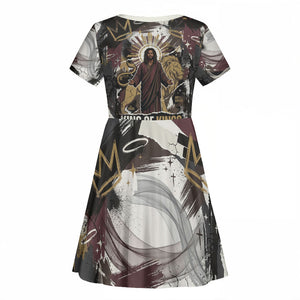King Of Kings Jesus Is King Lion Of Judah Africa Kid Short Sleeve Dress Black Christ Religious Faith Lion Crown Grunge