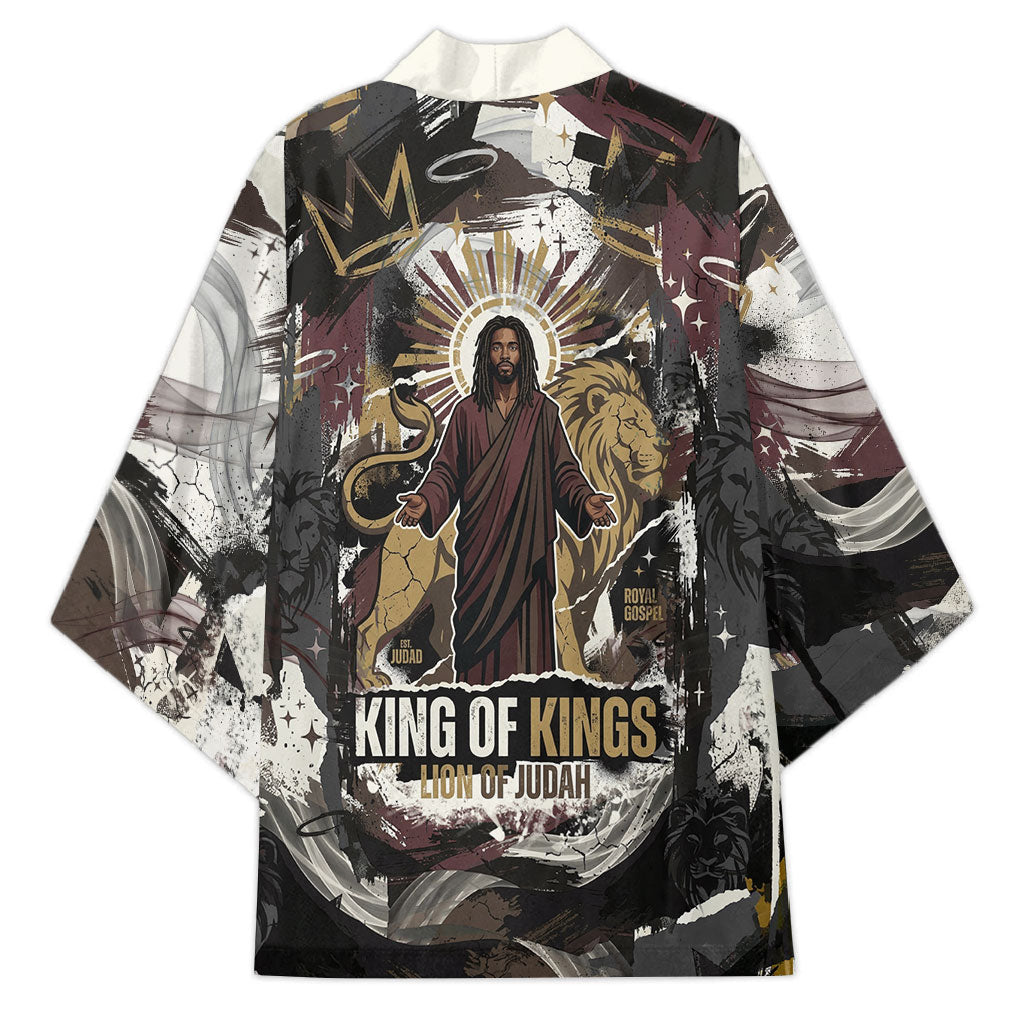 King Of Kings Jesus Is King Lion Of Judah Africa Kimono Black Christ Religious Faith Lion Crown Grunge