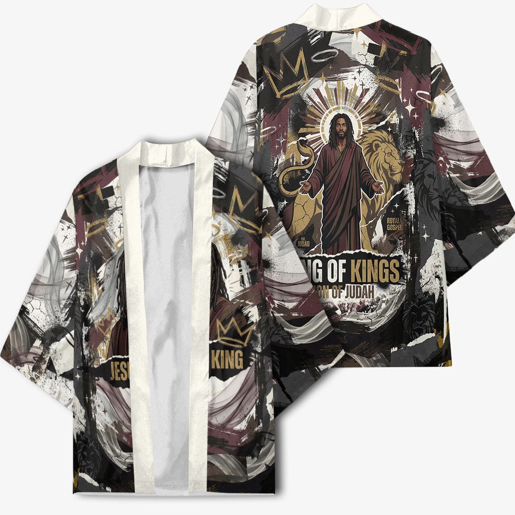 King Of Kings Jesus Is King Lion Of Judah Africa Kimono Black Christ Religious Faith Lion Crown Grunge