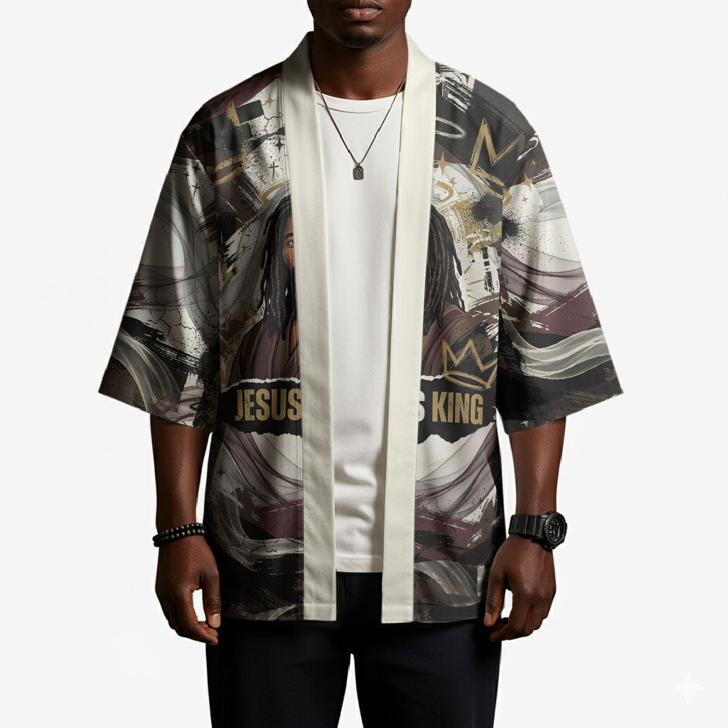 King Of Kings Jesus Is King Lion Of Judah Africa Kimono Black Christ Religious Faith Lion Crown Grunge
