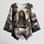 King Of Kings Jesus Is King Lion Of Judah Africa Kimono Sleeve Blouse Black Christ Religious Faith Lion Crown Grunge