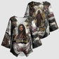 King Of Kings Jesus Is King Lion Of Judah Africa Kimono Sleeve Blouse Black Christ Religious Faith Lion Crown Grunge