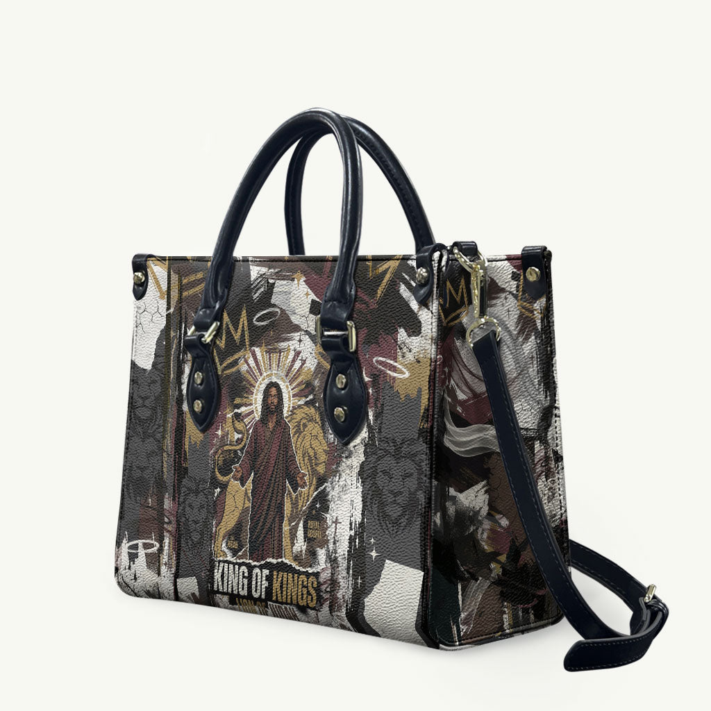 King Of Kings Jesus Is King Lion Of Judah Africa Leather Bag Black Christ Religious Faith Lion Crown Grunge