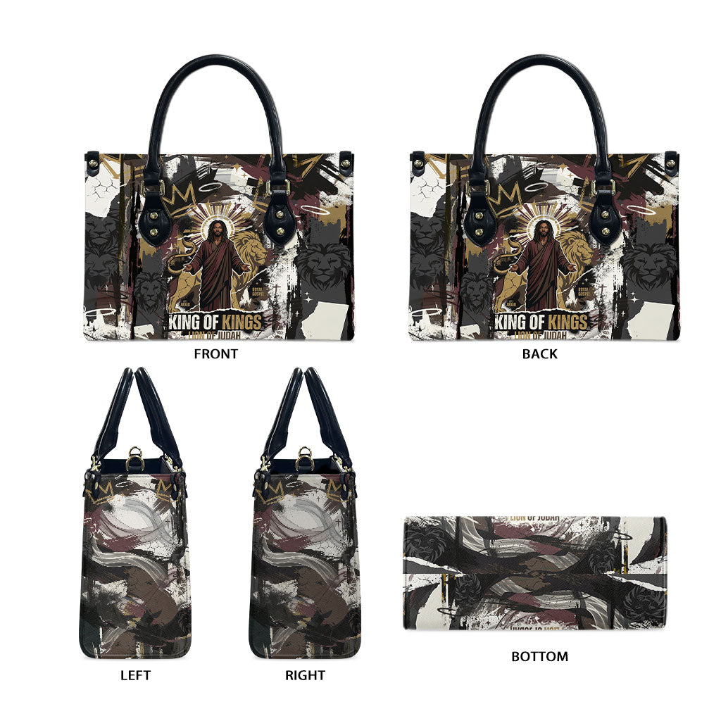 King Of Kings Jesus Is King Lion Of Judah Africa Leather Bag Black Christ Religious Faith Lion Crown Grunge