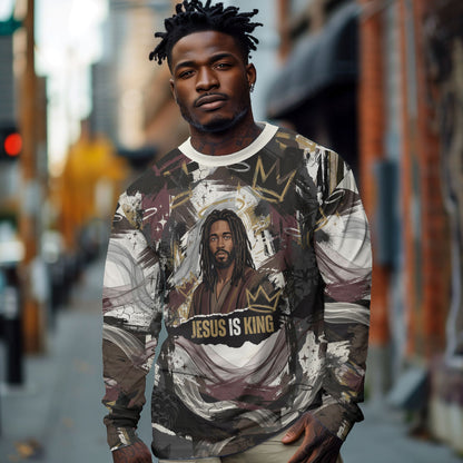 King Of Kings Jesus Is King Lion Of Judah Africa Long Sleeve Shirt Black Christ Religious Faith Lion Crown Grunge