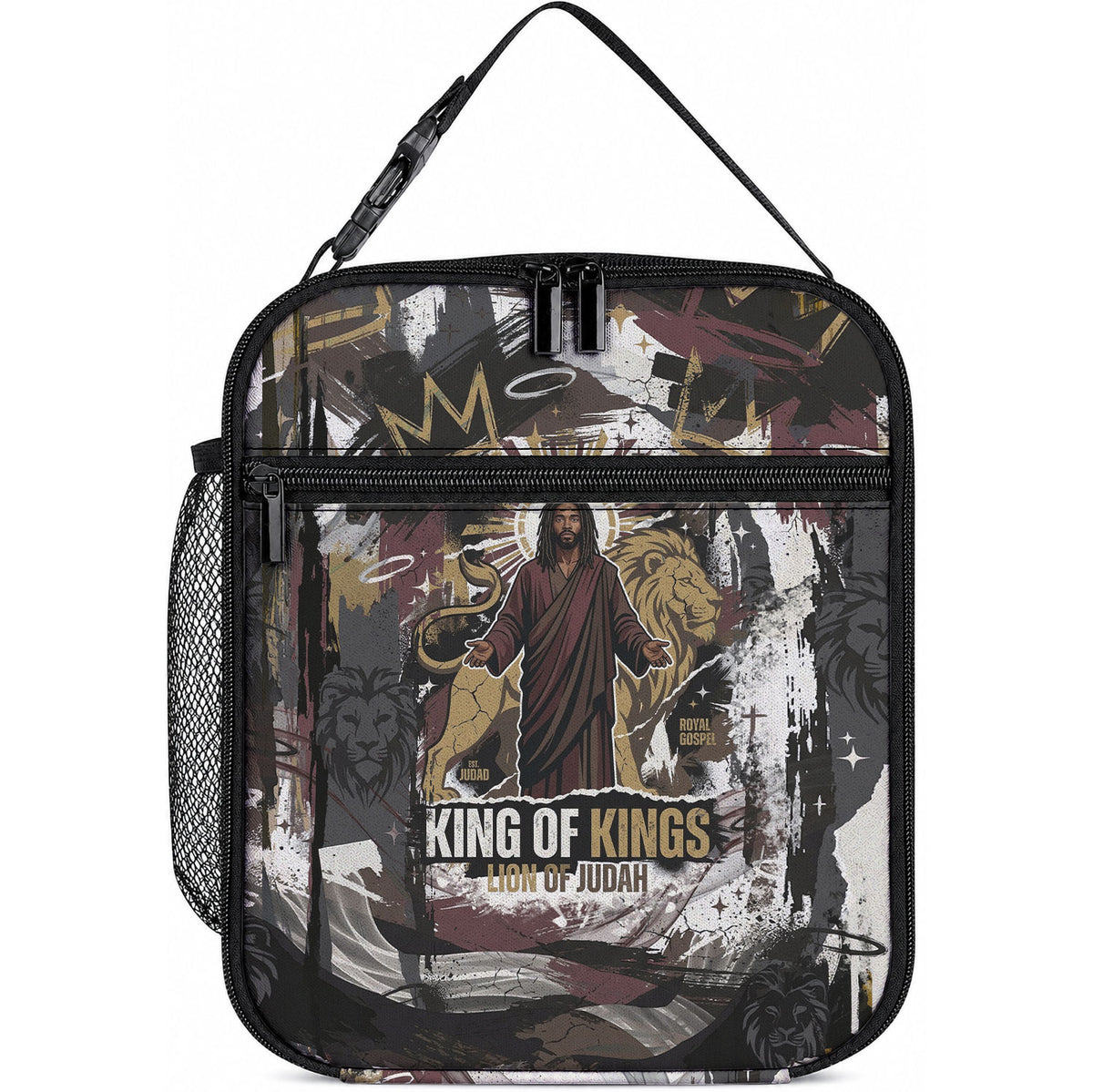 King Of Kings Jesus Is King Lion Of Judah Africa Lunch Bag Black Christ Religious Faith Lion Crown Grunge