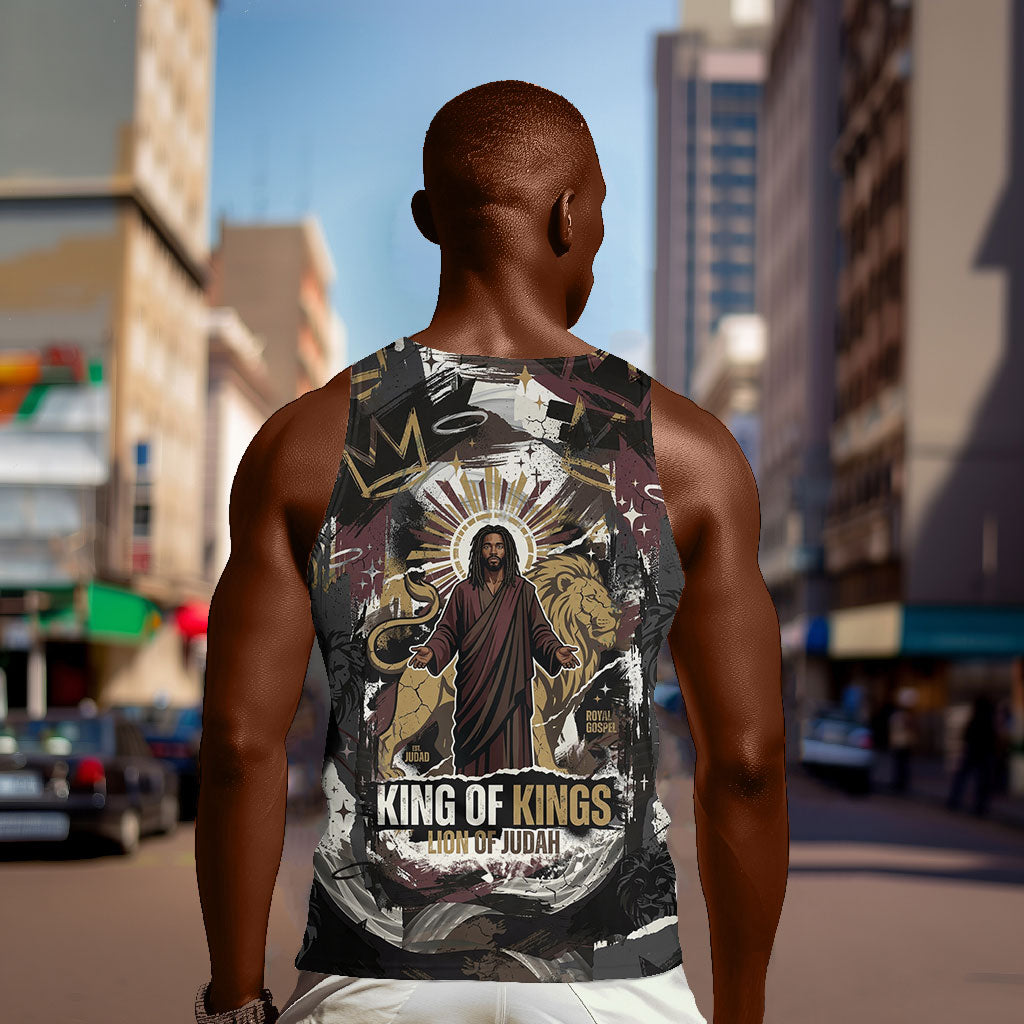 King Of Kings Jesus Is King Lion Of Judah Africa Men Tank Top Black Christ Religious Faith Lion Crown Grunge